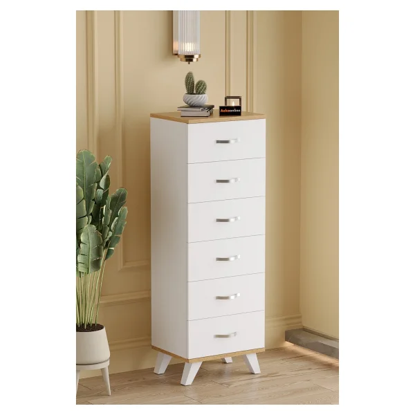 Aeka Ae-3038 Belinda 6 Çekmeceli Beyaz Çam Şifonyer Komodin 132x45x36 Cm - Görsel 2