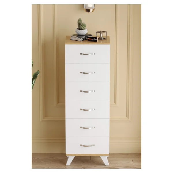 Aeka Ae-3038 Belinda 6 Çekmeceli Beyaz Çam Şifonyer Komodin 132x45x36 Cm - Görsel 3