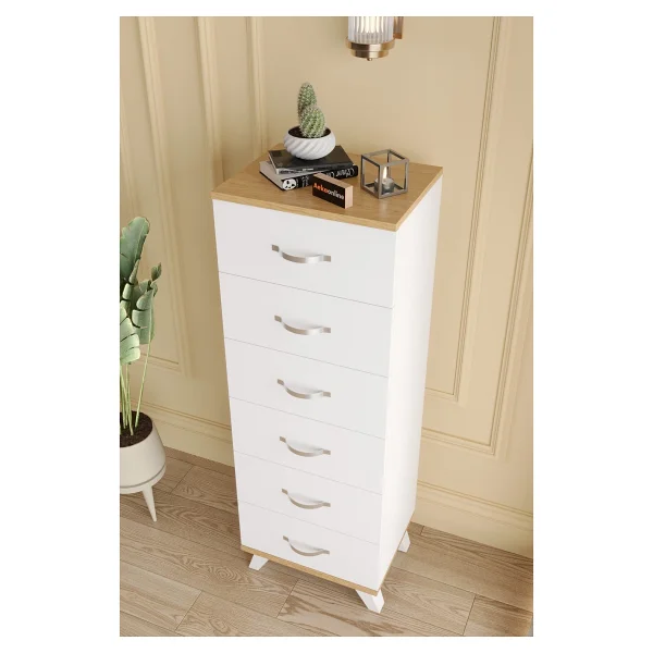 Aeka Ae-3038 Belinda 6 Çekmeceli Beyaz Çam Şifonyer Komodin 132x45x36 Cm - Görsel 4