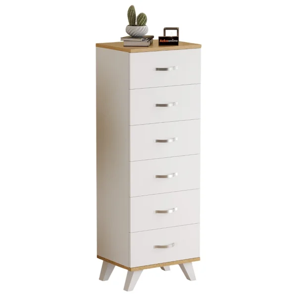 Aeka Ae-3038 Belinda 6 Çekmeceli Beyaz Çam Şifonyer Komodin 132x45x36 Cm - Görsel 5