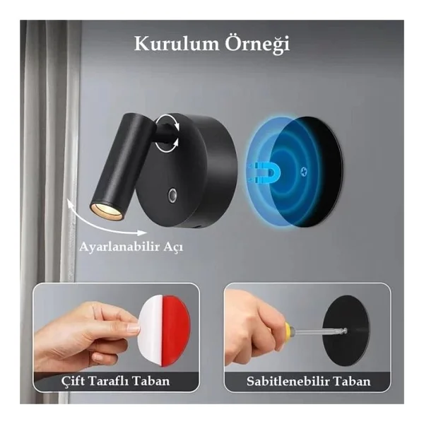 Ledx Al-Xyd05 Çok Fonksiyonlu Dokunmatik Şarjlı 1200mah Duvar Aplik 3000k-4000k-6500k Type-C Şarj Girişli - Görsel 2