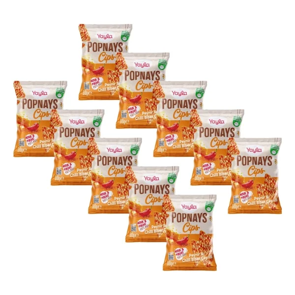Yayla Popnays Cips Peynir Ve Chilli Biber Çeşnili Mısır Ve Pirinç Patlağı 80 G X10 - Görsel 2