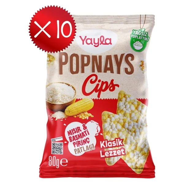 Yayla Popnays Cips Klasik Lezzet Mısır Ve Basmati Pirinç Patlağı 80 G X10 - Görsel 3