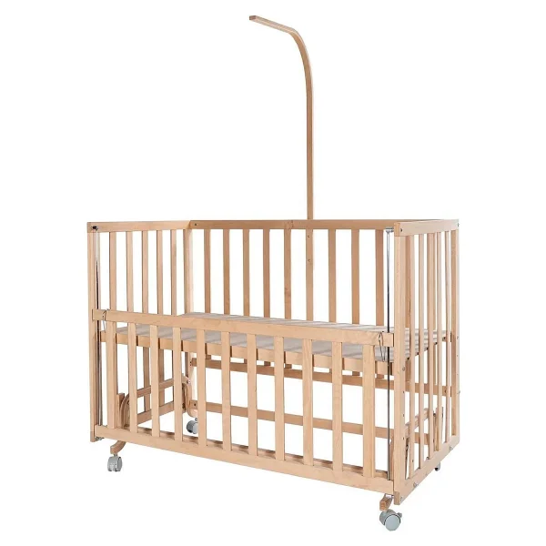 Babycom Anne Yanı Naturel Boyasız 60x120 cm Tekerlekli Ahşap Beşik - Görsel 4