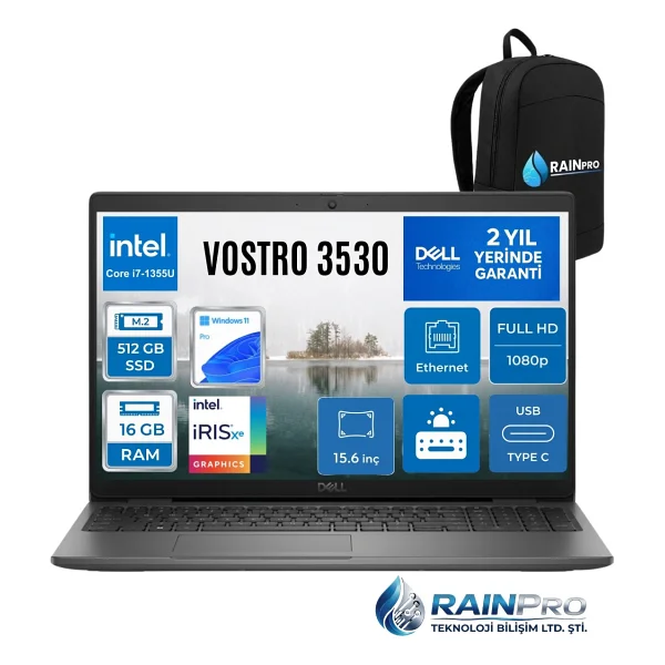 Dell Vostro 3530 N1601pvnb3530 İ7-1355u 16 GB 2 TB SSD Iris Xe Graphics 15.6" W11p Full HD Notebook - Görsel 6
