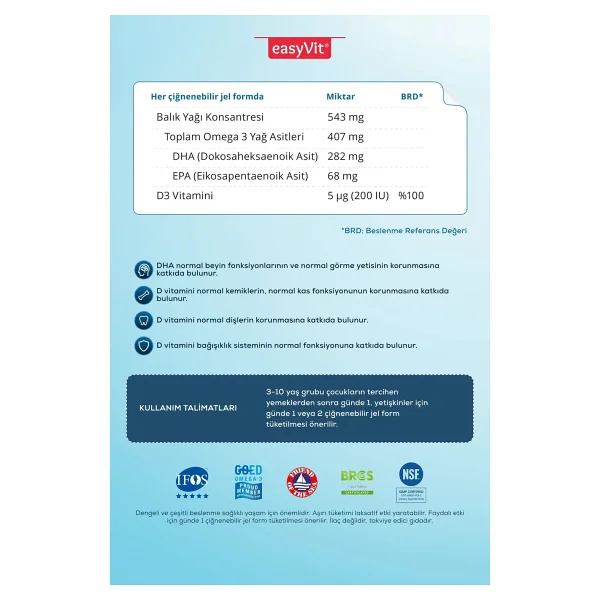 Easyvit Easyfishoil Omega 3 Çilek Ve Limon Aromalı 30 Tablet - Görsel 5