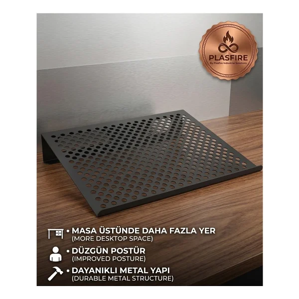 Plasfire Metal Laptop Standı Ve Monitör Yükseltici - Hava Kanallı Delikli Tasarım Siyah) - Görsel 5