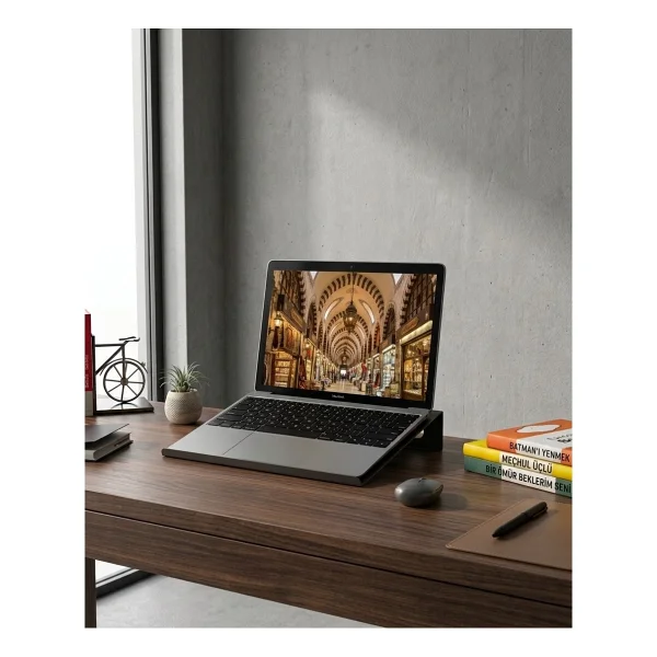 Plasfire Metal Laptop Standı Ve Monitör Yükseltici - Hava Kanallı Delikli Tasarım Siyah) - Görsel 2