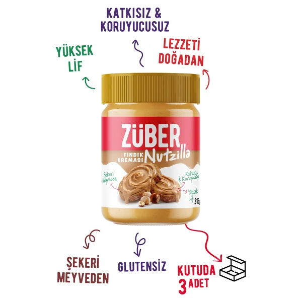 Züber Nutzilla Fındık Kreması 315g X 3 Adet (Yeni) - 945 Gr - Görsel 3