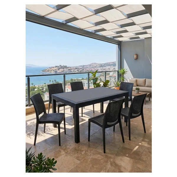 Mandella 90 X 150 6 Kişilik Antrasit Plastik Bahçe Mobilyası Mutfak Balkon Takımı - Görsel 5