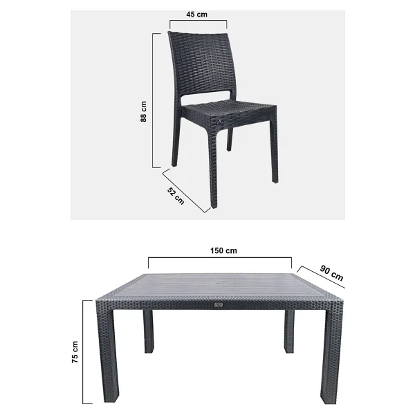 Mandella 90 X 150 6 Kişilik Antrasit Plastik Bahçe Mobilyası Mutfak Balkon Takımı - Görsel 6