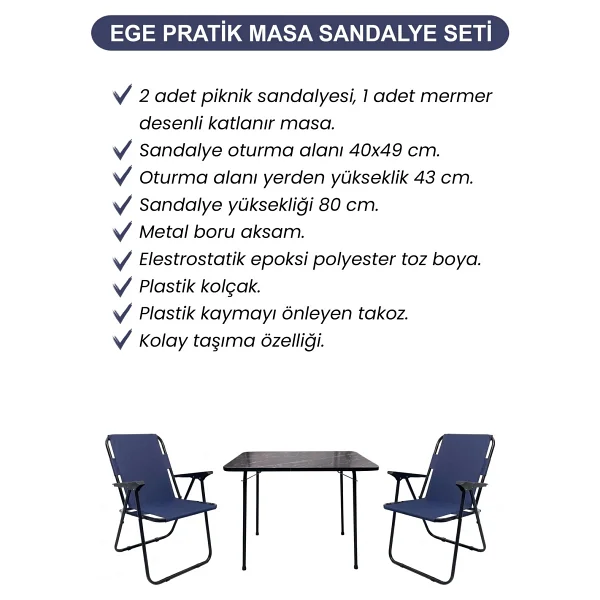 Ege Evvon Katlanır Balkon Takımı 2 Sandalye+1 Masa Piknik Sandalyesi Kamp Masası Kamp Sandalyesi Kamp Seti Bahçe Mobilyası - Görsel 9