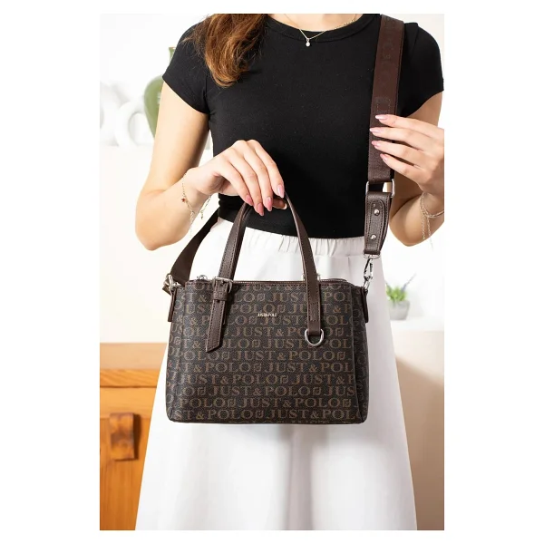 Just Polo Kadın Orijinal Just Polo Ayarlanabilir Askılı Şık El Ve Omuz Çantası Shopper Ebat : 18 X 25 Cm - Kahverengi - Görsel 7