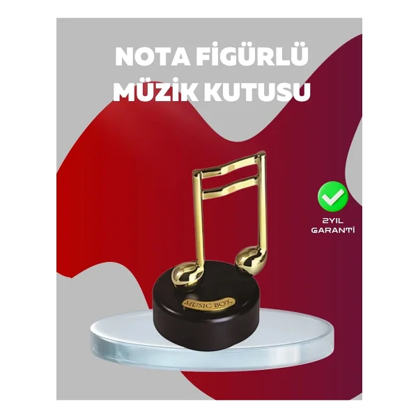 Altın Nota Figürlü Dönen Müzik Kutusu Dekoratif Music Box - Görsel 6