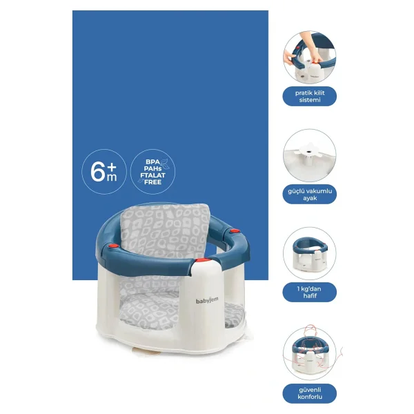 Babyjem Indigo Mavi Önden Açılır Banyo Ve Mama Oturağı - 2'li Set Hediye Minderli Hafif Ve Pratik - Görsel 7