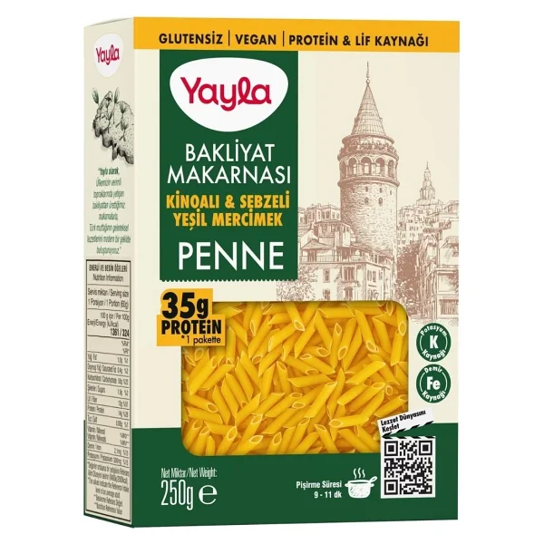 Yayla Kinoalı Ve Sebzeli Yeşil Makarna Penne Bakliyat Makarnası 250 Gr - Görsel 3