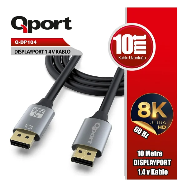 Qport Q-Dp104 10 M 8K Displayport Kablo - Görsel 3