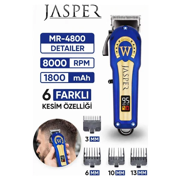 Jasper Jpr-4800 Mavi Profesyonel Tıraş Makinesi 6 Farklı Kesim Özelliği Saç-Sakal Kesim - Görsel 6