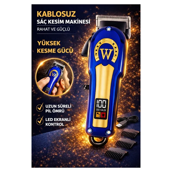 Jasper Jpr-4800 Mavi Profesyonel Tıraş Makinesi 6 Farklı Kesim Özelliği Saç-Sakal Kesim - Görsel 3