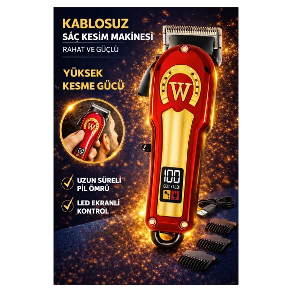 Jasper Jpr-4800 Kırmızı Profesyonel Tıraş Makinesi 6 Farklı Kesim Özelliği Saç-Sakal Kesim - Görsel 3