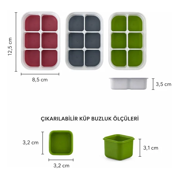Evolis Kitchen 3 Adet Silikon Bas Çıkar Buzluk 6 Hazneli Kapaklı Yapışmaz Silikon Kokteyl Sunum Buz Kalıbı - Görsel 4