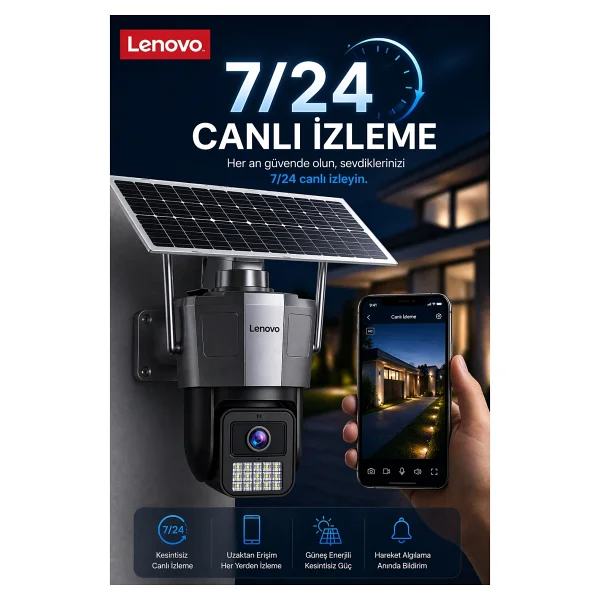Lenovo Tek Kameralı 5mp Solar Panelli SIM Kartlı Gece Görüşlü Güvenlik Kamerası - Görsel 4
