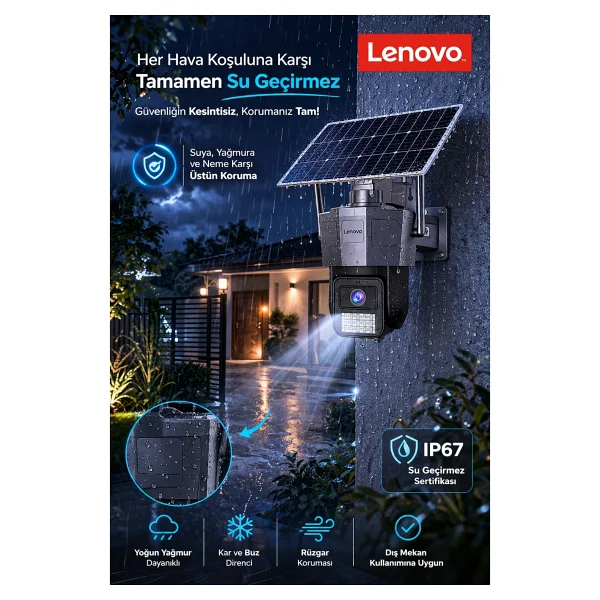 Lenovo Tek Kameralı 5mp Solar Panelli SIM Kartlı Gece Görüşlü Güvenlik Kamerası - Görsel 6