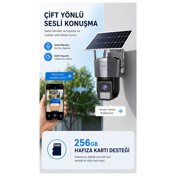 Lenovo Tek Kameralı 5mp Solar Panelli SIM Kartlı Gece Görüşlü Güvenlik Kamerası - Görsel 7