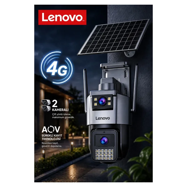 Lenovo 2 Kameralı SIM Kartlı Solar Panelli Aov Sürekli Kayıt Yapabilen Gece Görüşlü Güvenlik Kamerası - Görsel 8