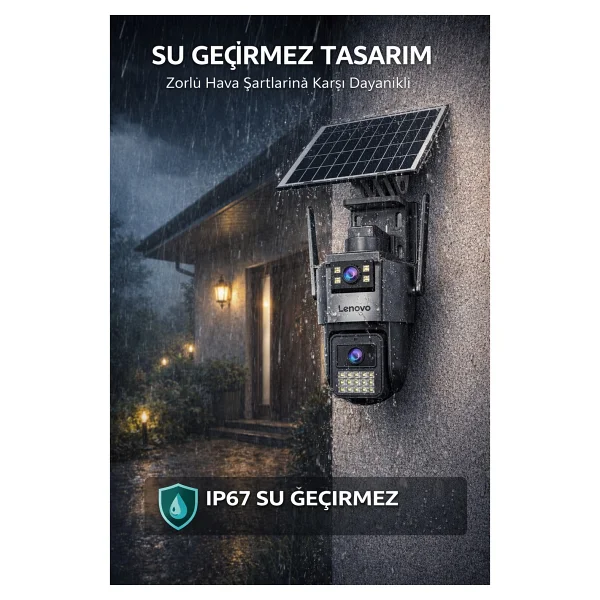 Lenovo 2 Kameralı SIM Kartlı Solar Panelli Aov Sürekli Kayıt Yapabilen Gece Görüşlü Güvenlik Kamerası - Görsel 3