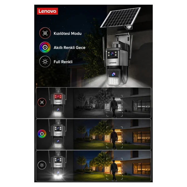 Lenovo 2 Kameralı SIM Kartlı Solar Panelli Aov Sürekli Kayıt Yapabilen Gece Görüşlü Güvenlik Kamerası - Görsel 4
