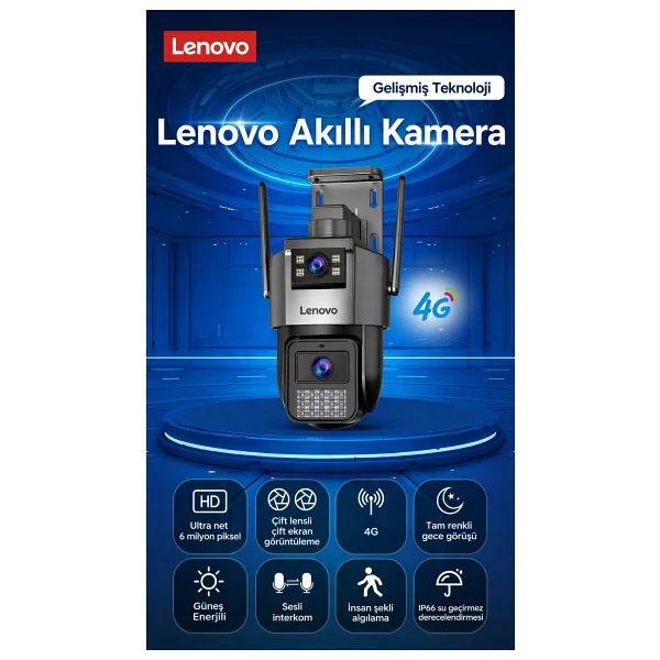 Lenovo 2 Kameralı SIM Kartlı Solar Panelli Aov Sürekli Kayıt Yapabilen Gece Görüşlü Güvenlik Kamerası - Görsel 5