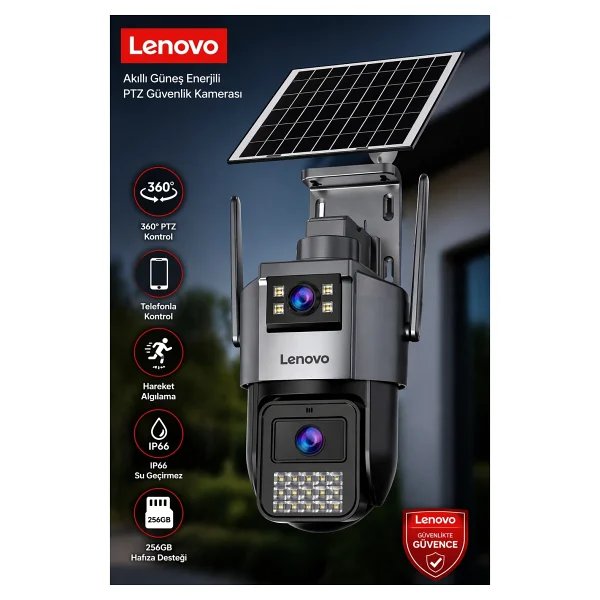 Lenovo 2 Kameralı SIM Kartlı Solar Panelli Aov Sürekli Kayıt Yapabilen Gece Görüşlü Güvenlik Kamerası - Görsel 7
