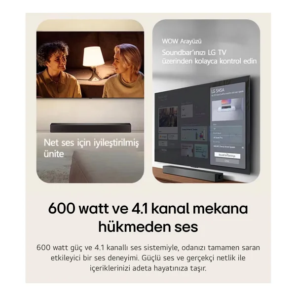 Lg 600 W Yüksek Çıkış Gücüne Sahip 4.1 Kanal Bluetooth Destekli Subwoofer Içeren Ev Sinema Sistemi Soundbar Ve Kablosuz Müzik Dinleme Seti - Siyah - Görsel 2