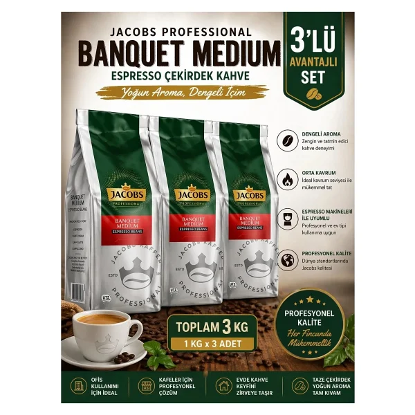 Jacobs Banquet Medium Espresso Çekirdek Kahve 1 Kg 4'lü - Görsel 2