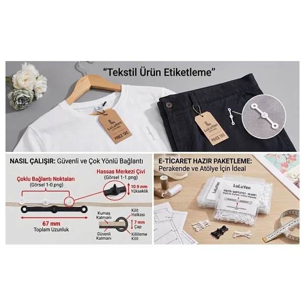 Luluyen 250 Adet Beyaz Plastik Güvenlik Kilidi Etiket Sabitleyici 67 Mm Tek Kullanımlık Tekstil Ürün Paket Kilit Trim Klipsi Perçin - Görsel 4