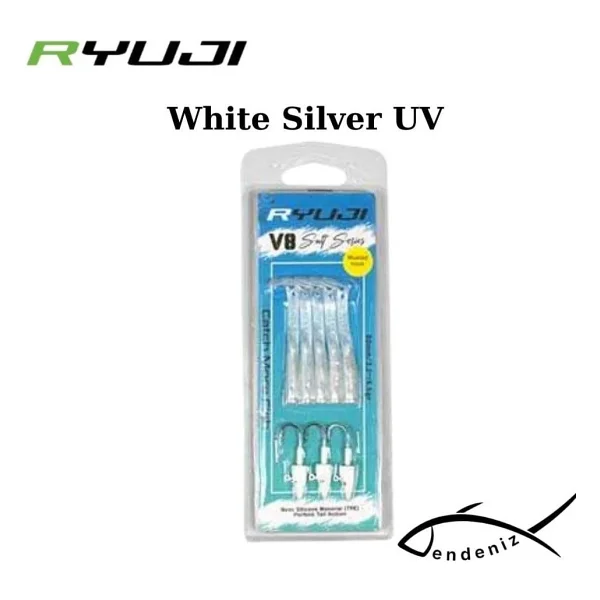 Ryuji V8 10cm 10gr Silikon Yem - White Silver - Görsel 3