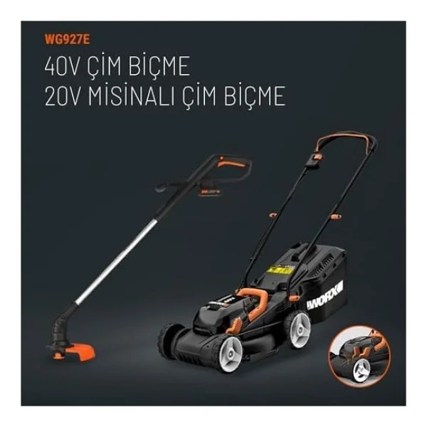 Worx Wg927e 40 V Çift Akülü 2 Ah Çim Biçme Makinesi + Wg157e.9 Misinalı Kenar Kesme Makinesi - Görsel 3