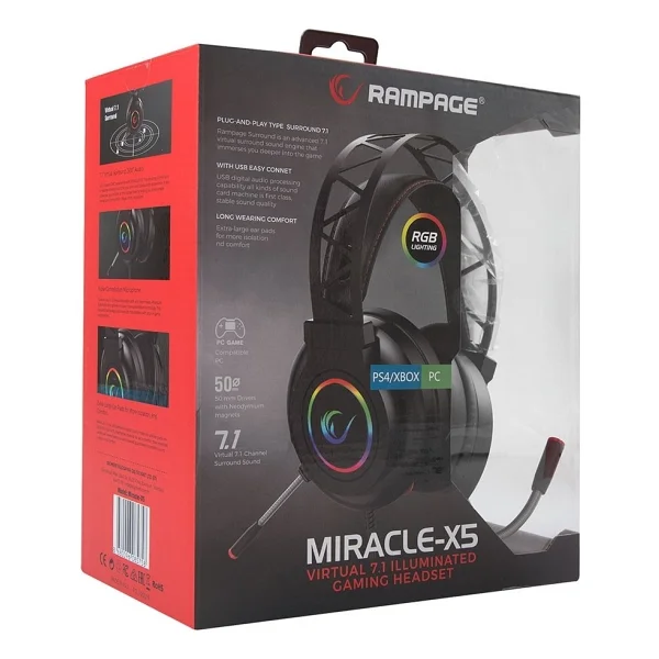 Rampage Miracle-X5 RGB 7.1 USB Kablolu Kulak Üstü Oyuncu Kulaklığı - Görsel 5