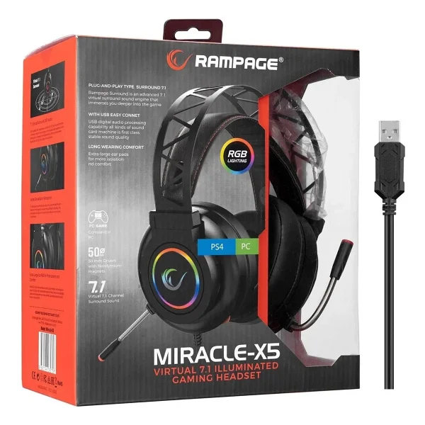 Rampage Miracle-X5 RGB 7.1 USB Kablolu Kulak Üstü Oyuncu Kulaklığı - Görsel 10