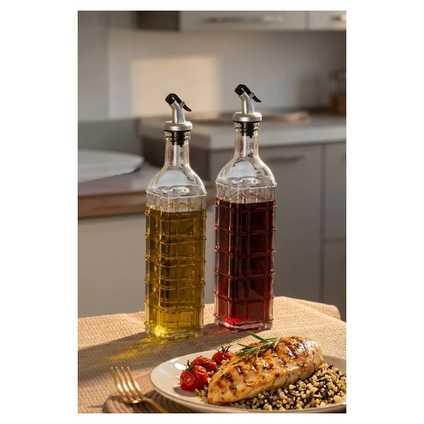 Porsima Dhz90116-3 2li Sızdırmaz Kapaklı Cam Yağlık Sirkelik Yağdanlık 500ml - Görsel 4