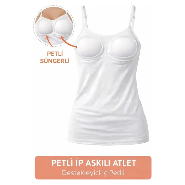 Kota Kadın Atlet 2'li Pedli Ince Ip Askılı Pamuklu 1 Siyah 1 Beyaz Sütyenli Kadın Atlet-Bluz - Görsel 3