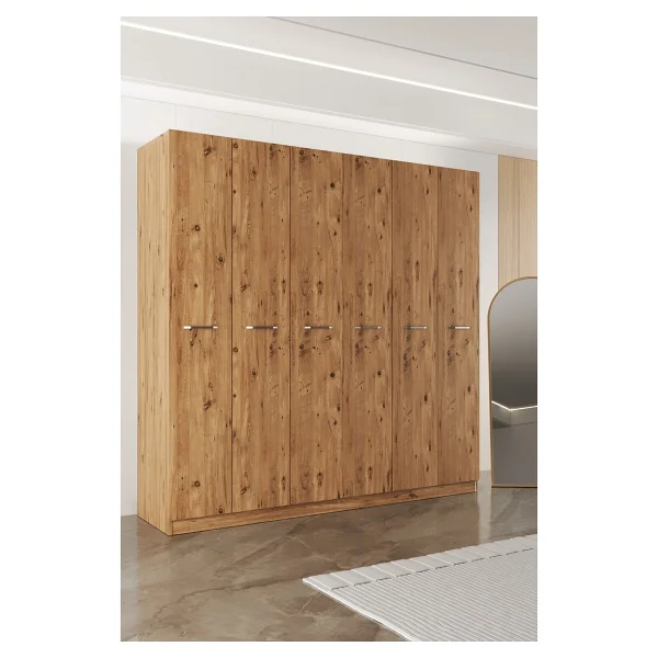 Aeka Ae-2190 Hisar Atlantik Çam/Atlantik Çam 6 Kapaklı Çok Bölmeli Askılı Ve Raflı Geniş Hacimli Gardırop 210x210 Cm - Görsel 4