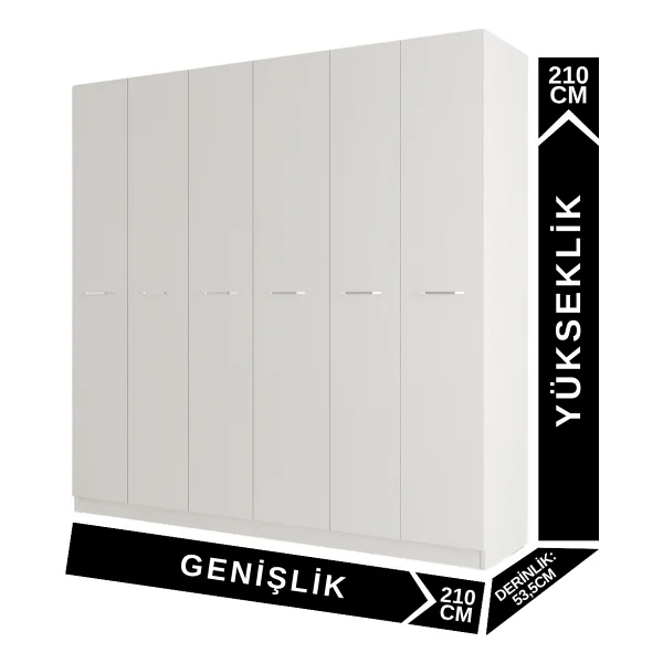 Aeka AE-2190 Hisar Beyaz/beyaz 6 Kapaklı Çok Bölmeli Askılı ve Raflı Geniş Hacimli Gardırop 210X210 cm - Görsel 2