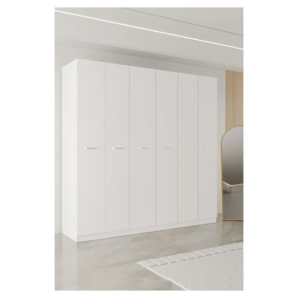Aeka AE-2190 Hisar Beyaz/beyaz 6 Kapaklı Çok Bölmeli Askılı ve Raflı Geniş Hacimli Gardırop 210X210 cm - Görsel 4