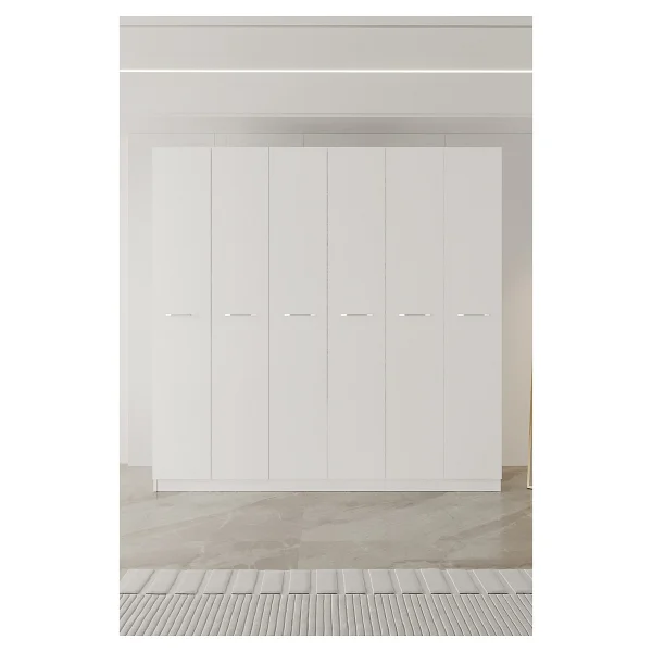 Aeka AE-2190 Hisar Beyaz/beyaz 6 Kapaklı Çok Bölmeli Askılı ve Raflı Geniş Hacimli Gardırop 210X210 cm - Görsel 5