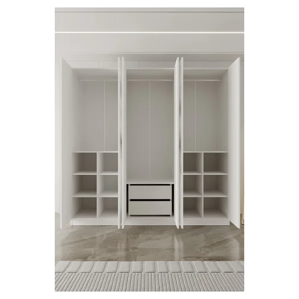 Aeka AE-2190 Hisar Beyaz/beyaz 6 Kapaklı Çok Bölmeli Askılı ve Raflı Geniş Hacimli Gardırop 210X210 cm - Görsel 7