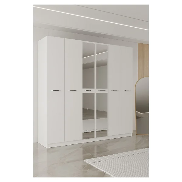 Aeka Ae-2191 Hisar Antrasit/Antrasit Aynalı 6 Kapaklı Çok Bölmeli Askılı Ve Raflı Geniş Hacimli Gardırop 210x210 Cm - Görsel 10