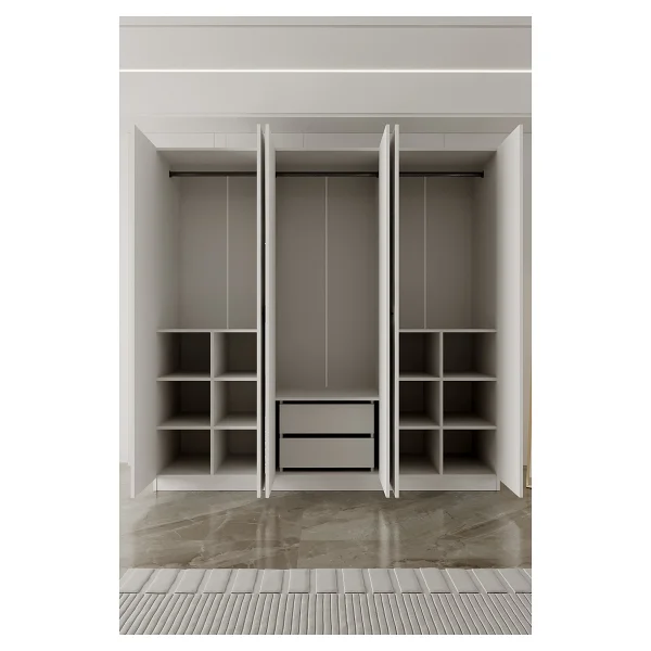 Aeka Ae-2191 Hisar Beyaz/Beyaz Aynalı 6 Kapaklı Çok Bölmeli Askılı Ve Raflı Geniş Hacimli Gardırop 210x210 Cm - Görsel 7