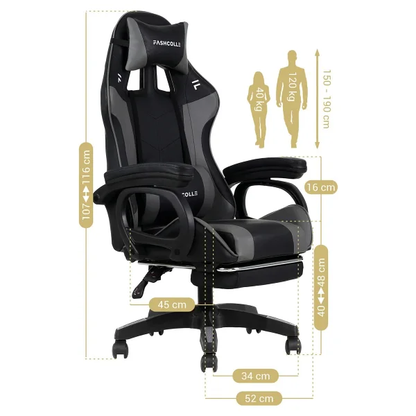 Fashcolle Dynamic Gri-Siyah Masajlı Oyuncu Koltuğu - Görsel 9
